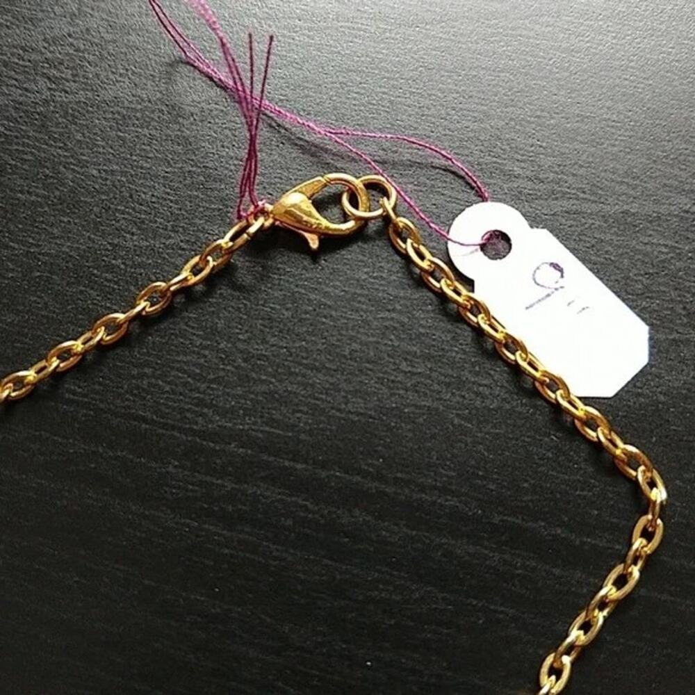 Anklet, Gold Heart Flower + Glass Bead 9" old new stock fashion jewelry - Picture 4 of 5